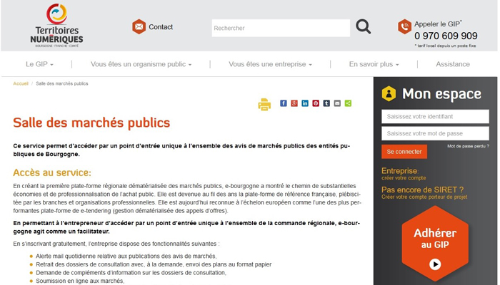 La plateforme régionale dématérialisée des marchés publics. Territoires numériques,