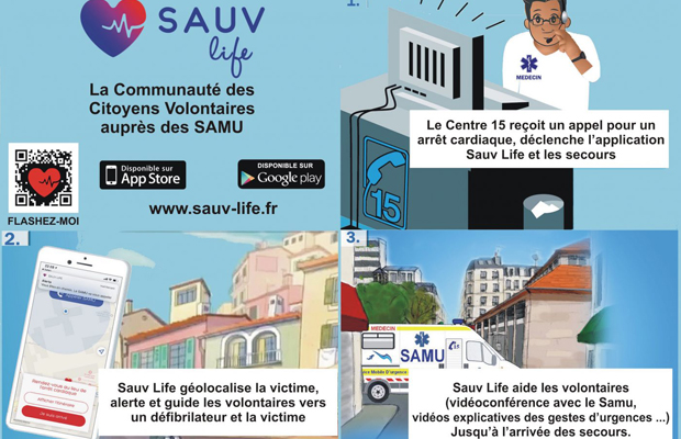 SAUV Life permet aux citoyens volontaires de porter assistance aux victimes d’arrêt cardiaque en lien avec le Samu.