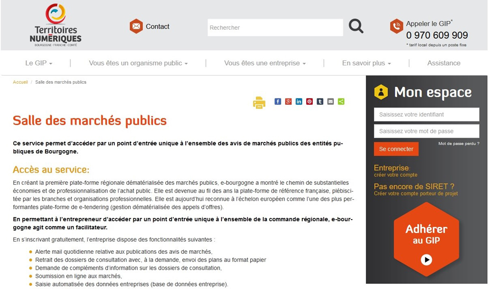 Territoires numériques, la plateforme régionale dématérialisée des marchés publics.