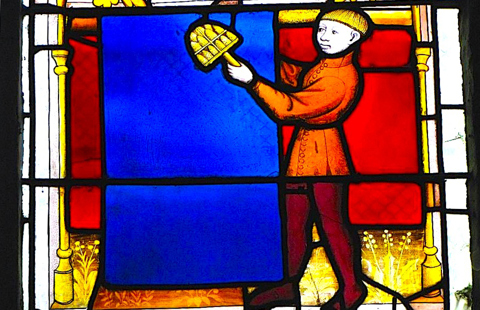 DR Le bleu dans l'art : Vitrail de la Colleégiale de Semur-en-Auxois, vers 1480.
