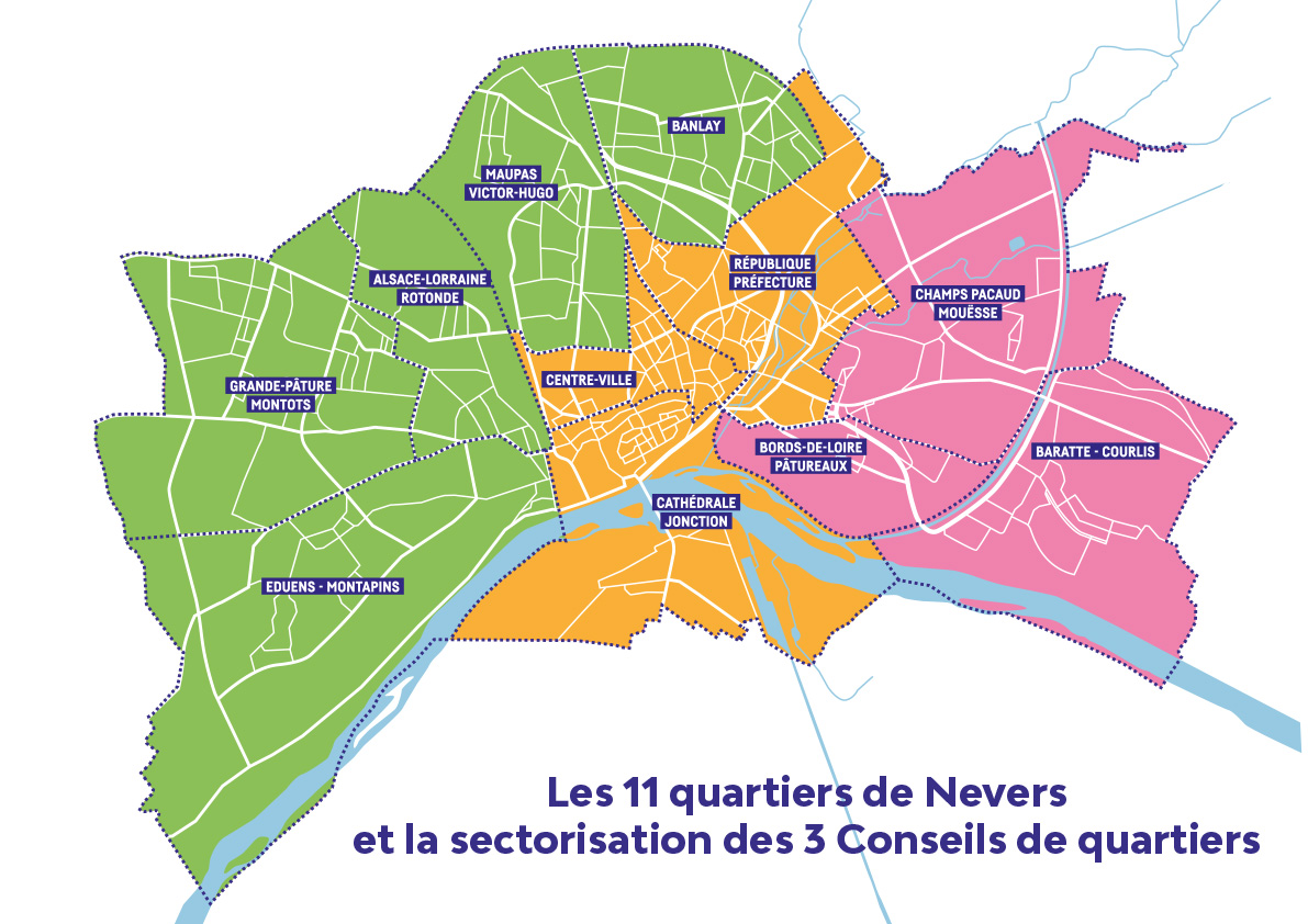 Sectorisation des quartiers de Nevers (2020).