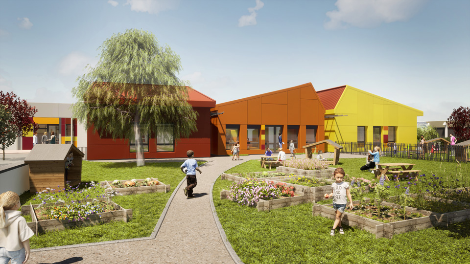 © Cabinet d'architecture Arkedif / LD3V Les espaces extérieurs de la future Maison de la petite enfance.