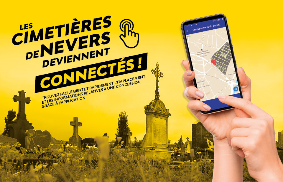 © Ville de Nevers Grâce à la brique "Cimetières connectés" dans Nevers Agglo dans ma poche, rien de plus simple pour retrouver une concession !
