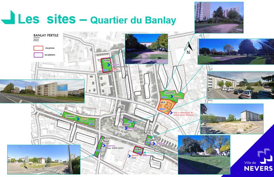 Les sept sites du quartier relevant de l'appel à projet "Banlay Fertile".