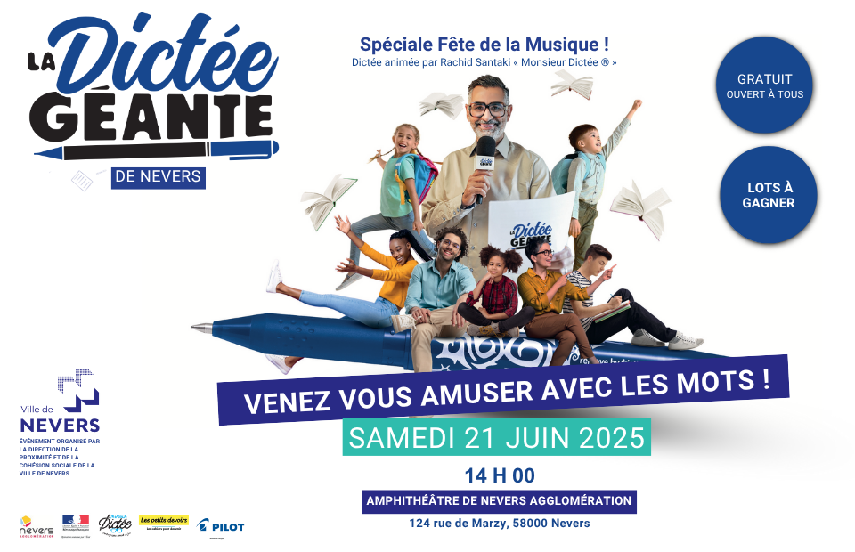 © Ville de Nevers | Rachid Santaki « Monsieur Dictée ® » Samedi 21 juin, laissez-vous emporter par le rythme de la Dictée Géante !