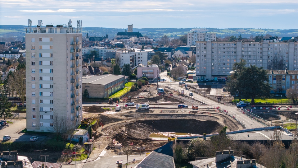 La construction d'un bassin d'infiltration dans le quartier du Banlay (février 2026).